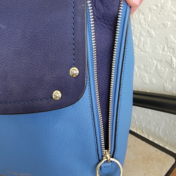 Henri Bendel Convertable Backpack In Pebble Grain Perriwinkle Leather/Navy Suede - Picture 3 of 16